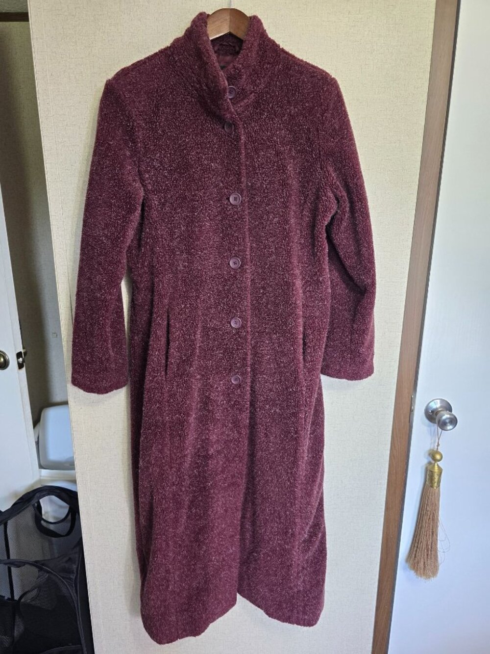 Metrostyle Medium Long Purple Burgundy Fleece Coat Buttons Closure Boho